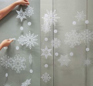 Набор Подвесное декоративное новогоднее украшение. Общая длина 2.5м, снежинка 20см, снежинка 10см, круг 3.5см.