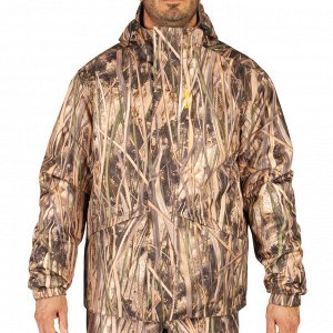 Теплая ветрозащитная куртка для охоты с болотным камуфляжем 100 SOLOGNAC