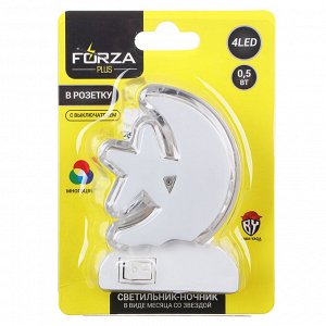 FORZA Ночник в роз.с выкл, 4LED-многоцвет, пластик, 5,5х8,5х6см, 220-240В, 0,5Вт,"Месяц со звездой"