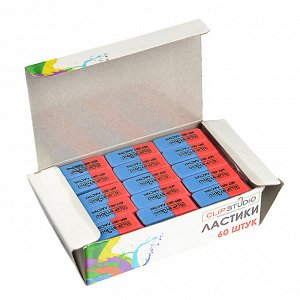 ClipStudio Ластик скошенный красно-синий, для карандашей и чернил, 60 штук в коробке