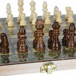 LDGames Набор игр 3 в 1 (шашки, шахматы, нарды) узорчатые, МДФ, дерево, 29х14,5х4см