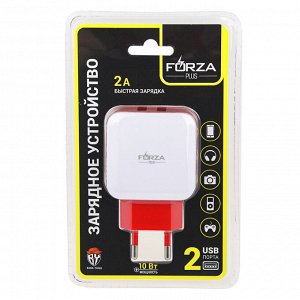 Зарядное устройство FORZA Акварель USB, 220В, 2USB, 2А, пластик, цветное