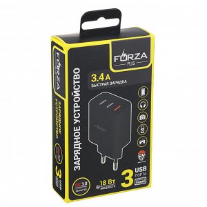 Зарядное устройство FORZA Максимум USB, 220В, 3USB, 3.4А, Быстрая зарядка QC3.1