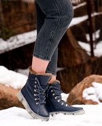 Ботинки зимние женские, синяя кожа