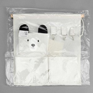 Органайзер с карманами подвесной Доляна «Мишка», 3 отделения, 30x34 см, цвет белый