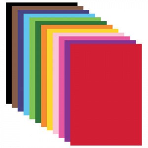Картон цветной А4 МЕЛОВАННЫЙ (глянцевый), 12 листов 12 цветов, в папке, 200х290 мм