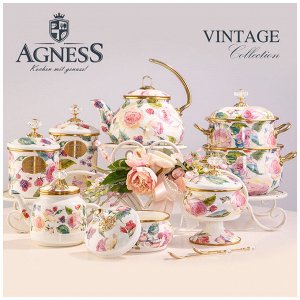 Кастрюля эмалированная agness с крышкой, серия винтаж, 6,1л, диаметр=24см (кор=4шт.)