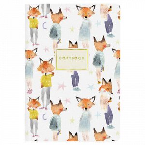 Тетрадь ЕВРО А5 40 л. BRUNO VISCONTI сшивка, клетка, Soft Touch, фольга, бежевая бумага 70 г/м2, "ЛИСЫ", 7-40-117
