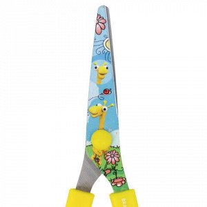 Ножницы BRAUBERG "Kid Series", 130 мм, жёлтые, с цветной печатью "Жирафы", закругленные, 232269