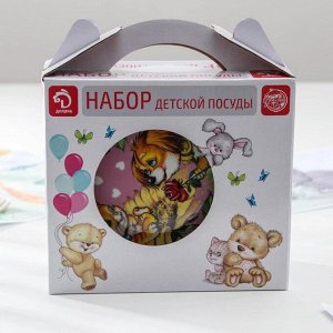 Набор детской посуды из керамики Доляна «Дружба», 3 предмета: кружка 230 мл, миска 400 мл, тарелка d=18 см, белый