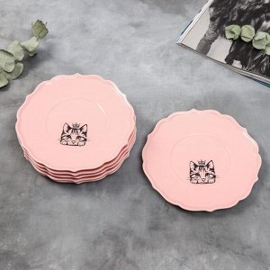 Набор тарелок «Кошка», 20 см, розовые, 6 шт