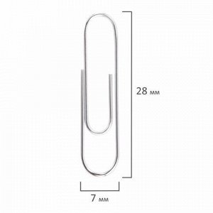 Скрепки BRAUBERG, 28 мм, никелированные, 100 шт., в картонной коробке, Россия, 221523
