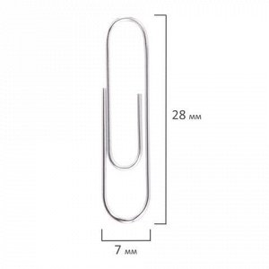 Скрепки ОФИСМАГ, 28 мм, никелированные, 100 шт., в картонной коробке, Россия, 222094