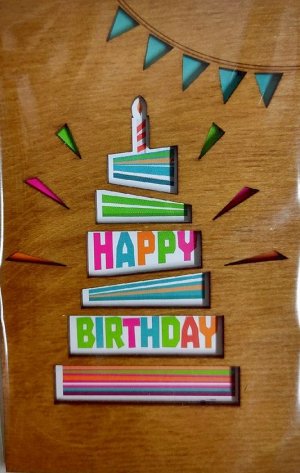 ОТК0058 Стильная деревянная открытка "Happy birthday" _стр., 140х90х3мм, Блистерная упаковка