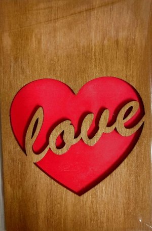 ОТК0069 Стильная деревянная открытка "LOVE" _стр., 140х90х3мм, Блистерная упаковка