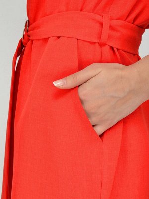 Платье Состав: 50% полиэстер, 50% вискоза;
 Цвет: красный;
 ;
 Длина изделия: 96
Платье женское отрезное по линии талии с резинкой. Со "спущенным плечем". Изделие дополнено ремнем из ткани и полуколь
