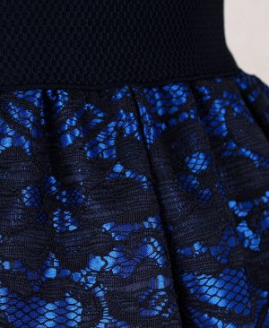 Синяя атласная юбка клеш с гипюром для девочки