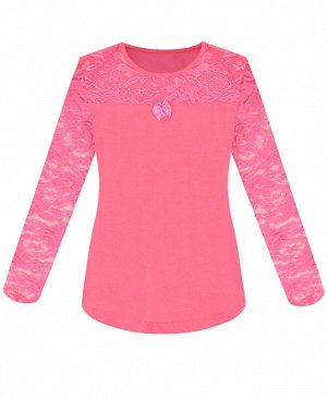 Розовая блузка с гипюром для девочки 77522-ДНШ20
