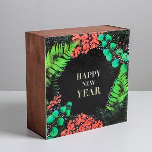 Ящик деревянный «Новогодняя ботаника», 25 * 25 * 10 см
