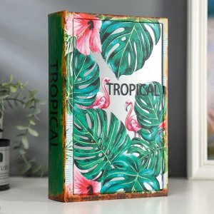 Шкатулка-книга дерево кожзам "Фламинго в тропиках" зеркало 26х17,5х5 см