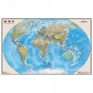 Карта настенная "Мир. Политическая карта", М-1:25 млн., размер 122х79 см, ламинированная, 3