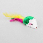Игрушка для кошек &quot;Малая мышь&quot; с перьями, 5 см, микс цветов
