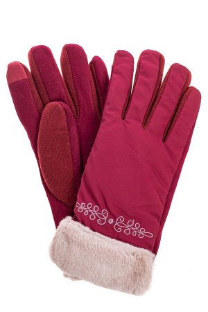 Классические перчатки женские с мехом, цвет бордовый