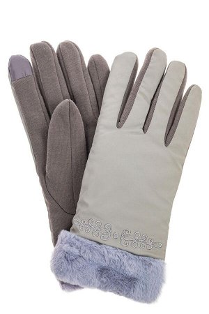 Классические перчатки женские с мехом, цвет серо-голубой