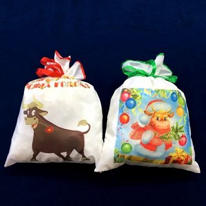 Новогодний мешок для конфет и подарков 30х40 см. Бык