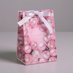 Пакет подарочный с лентой «Розовые шары», 13 ? 19 ? 9 см