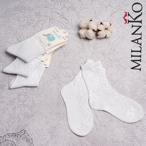 Детские хлопковые носки в сетку БЕЛЫЕ MilanKo IN-162
