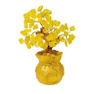 Дерево Цитрин 15 см в золотом мешке натуральный камень