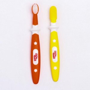 Зубная щётка детская, набор с ограничителем, 2 шт.: щётка, массажёр, от 4 мес.
