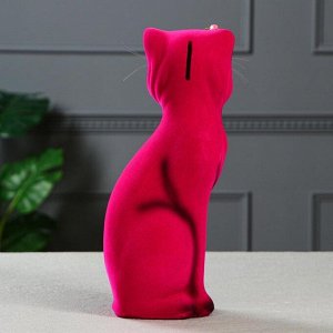 Копилка "Кошка Матильда" малая, флок, розовая, керамика