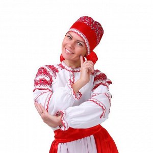 Русский женский костюм, блузка, юбка с фартуком, сорока, цвет красный, р-р 44, рост 172 см