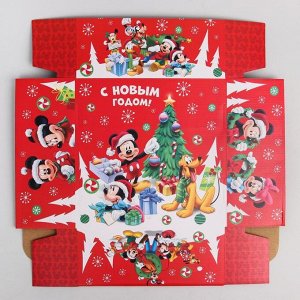 Коробка подарочная складная "С Новым Годом! Подарок деда Мороза", Микки Маус, 24.5 x 24.5 x 9.5 см