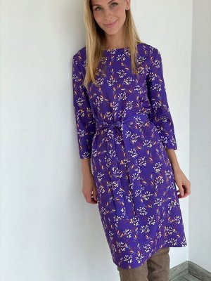 S2238 Платье прямое фиолетовое с цветочным принтом