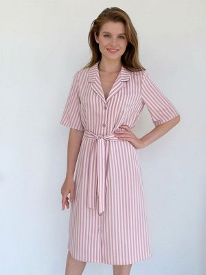 S2012 Платье-рубашка с английским воротником в полоску-ёлочку холодного розового цвета