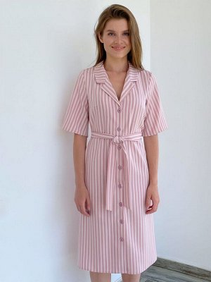 S2012 Платье-рубашка с английским воротником в полоску-ёлочку холодного розового цвета
