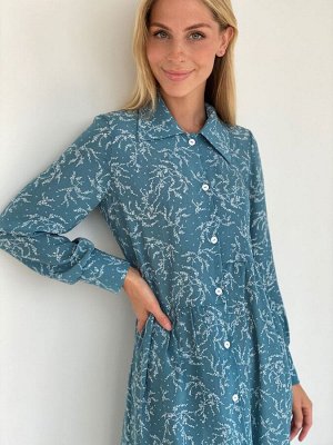 S2203 Платье-рубашка свободное с асимметричной линией талии голубое