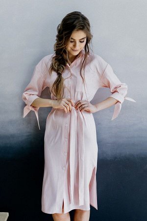 M337 Платье-рубашка розовая в полоску