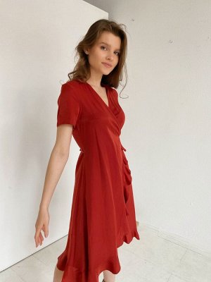 S1663 Платье с воланом (красная груша)