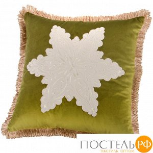 Декоративная подушка 46*46 см, "снежинка" п/э 100%, зеленая