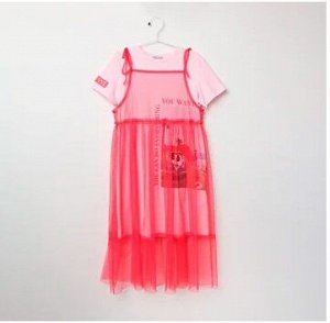 Платье дд Св.розовый,т.синий, осн.ткань: кулирная гладь 95% хлопок 5% эластан, сетка 100% пэ