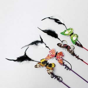 Дразнилка "Бабочка" с перьями, микс цветов