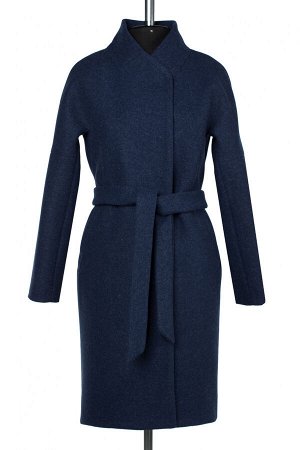 01-10111 Пальто женское демисезонное (пояс) валяная шерсть синий меланж