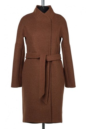 01-10109 Пальто женское демисезонное (пояс) валяная шерсть светло-коричневый