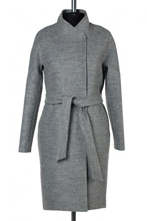 01-10108 Пальто женское демисезонное (пояс) вареная шерсть серый меланж