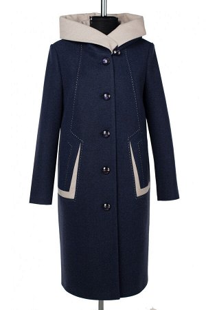 01-10100 Пальто женское демисезонное валяная шерсть сине-черный