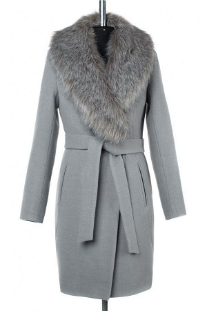 02-2959 Пальто женское утепленное (пояс) Пальтовая ткань серый